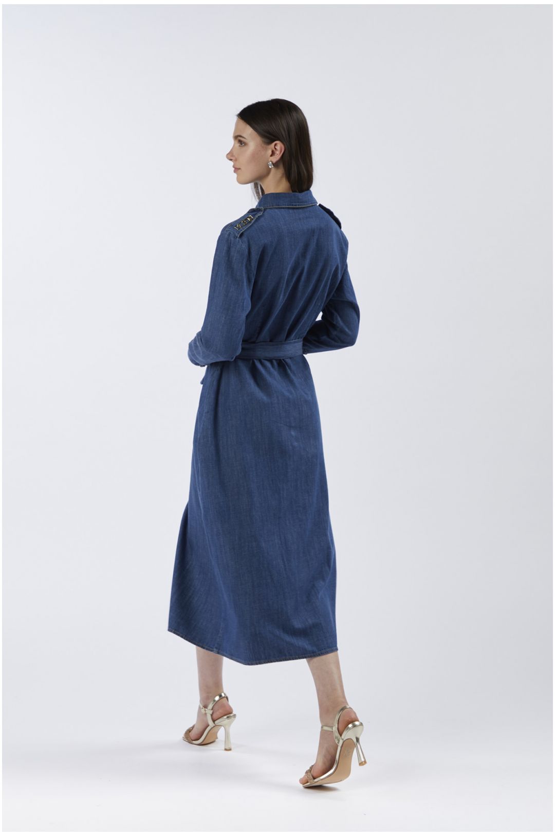 abito tipo chemisier in chambray blu medio