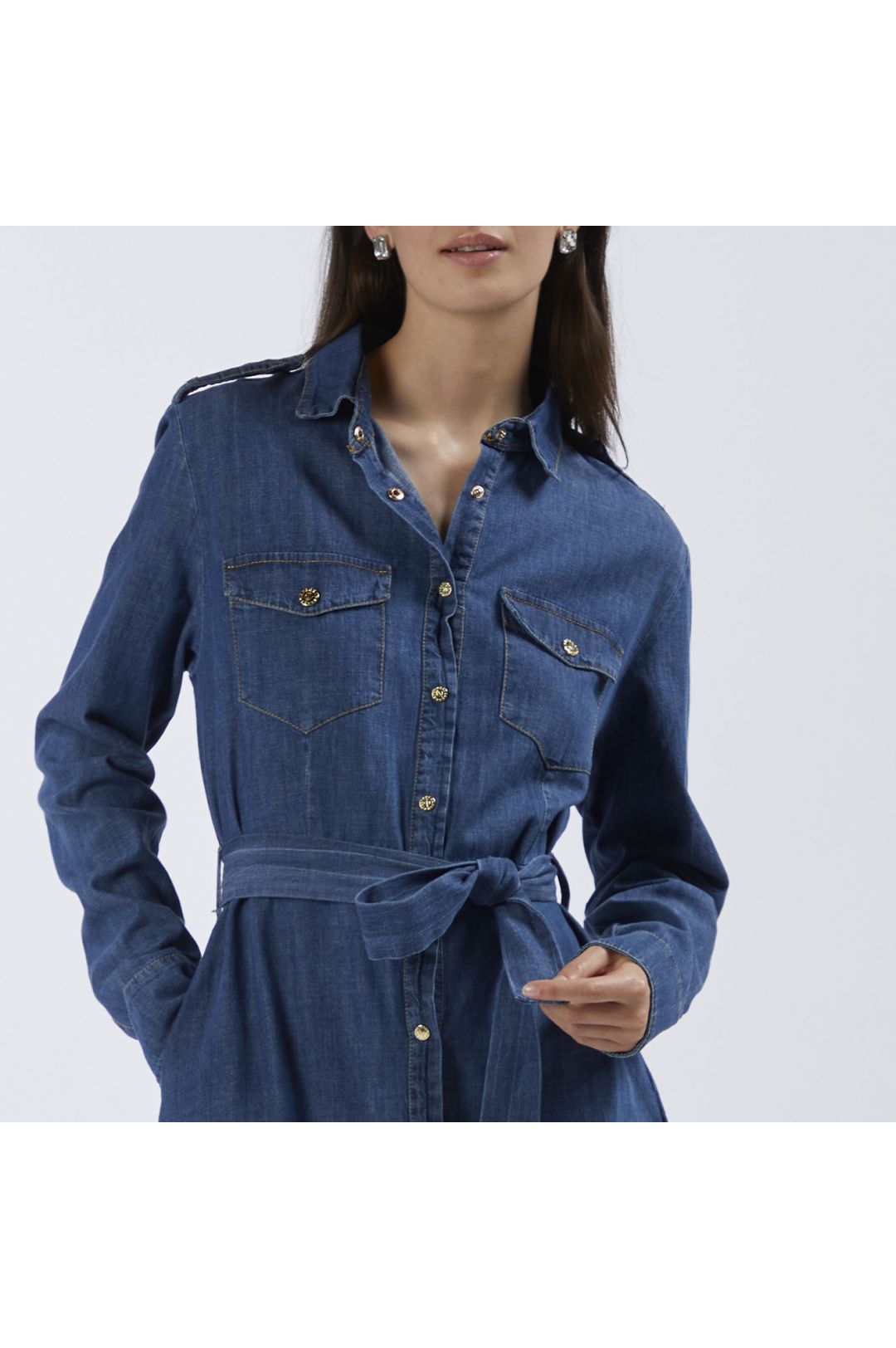 abito tipo chemisier in chambray blu medio