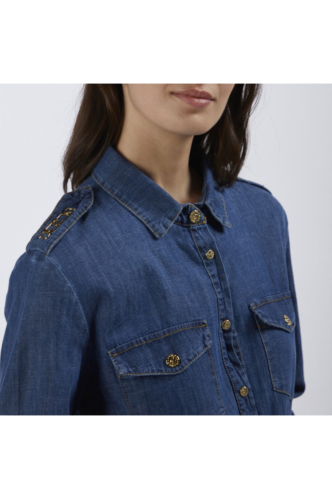 abito tipo chemisier in chambray blu medio