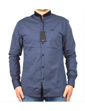 ARMANI EXCHANGE camicia uomo  blu fantasia collo piccolo cotone 3GZC43