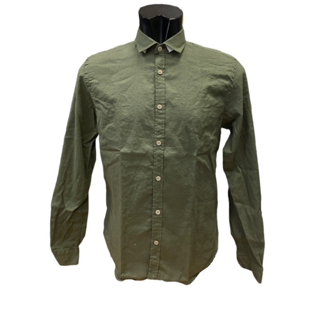 Bomboogie Men's shirt with French collar in Linen and Cotton long sleeve SM6402TLITP 32 army green