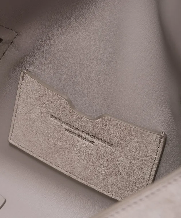 Brunello Cucinelli Borsa a tracolla in camoscio grigio con logo MBHID3681