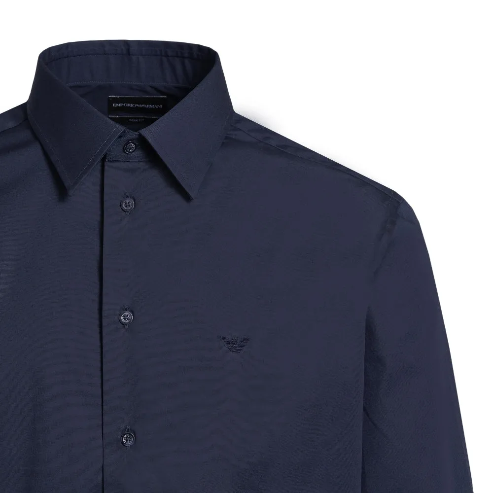 Camicia blu scuro con logo ricamato