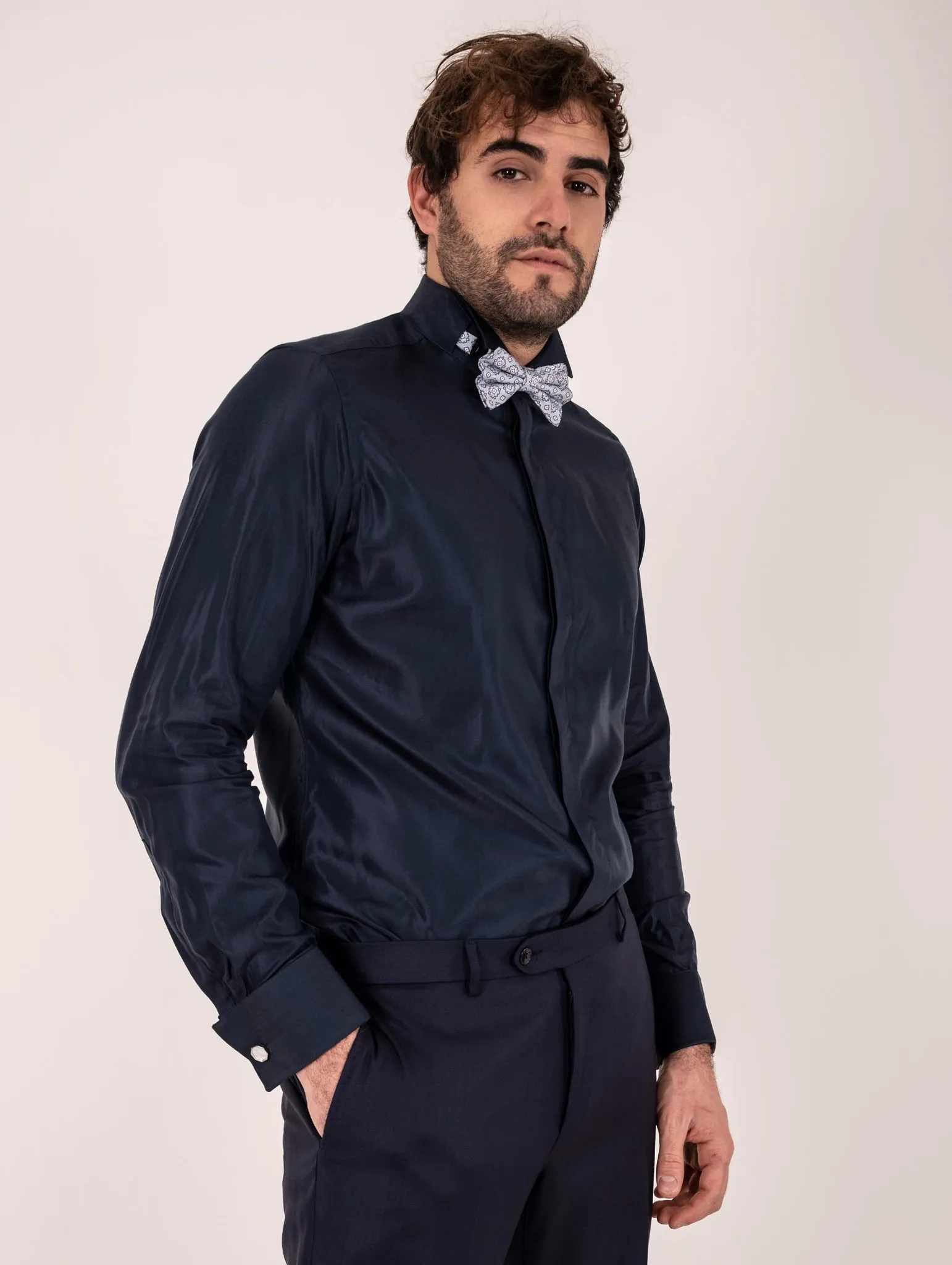 Camicia da Smoking Four Stroke in Cotone e Viscosa Blu