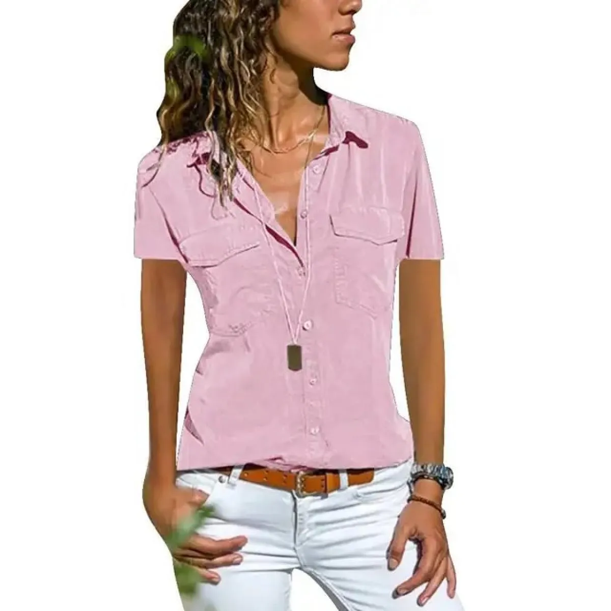 Camicia di dicembre Top corto tinta unita Camicetta con colletto a punta slim fit per donna