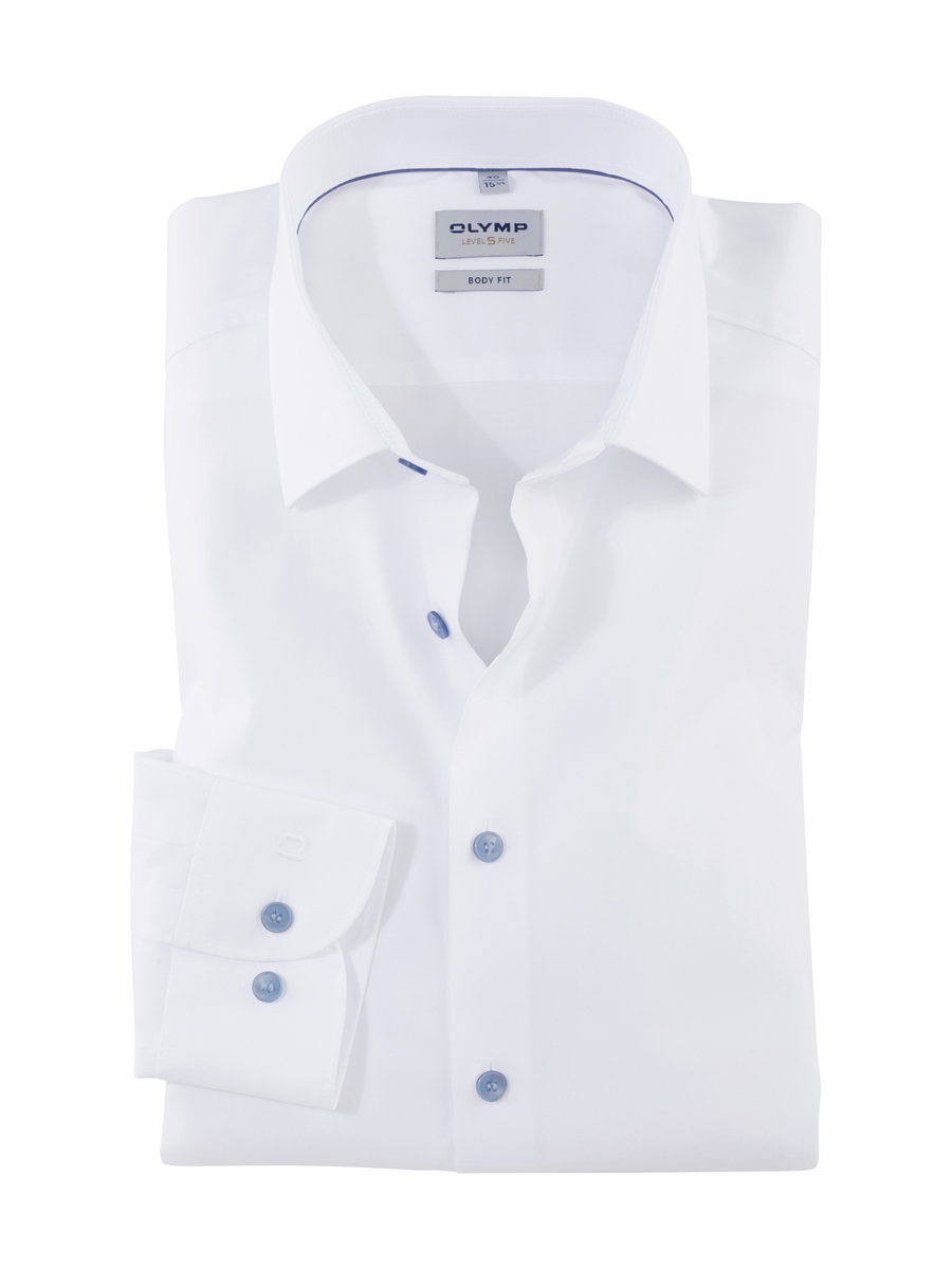 Camicia elegante bianca olymp slim fit con bottoni azzurro