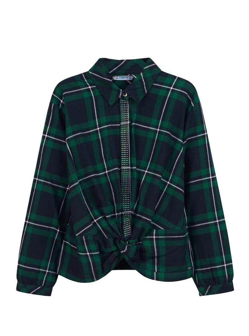 Camicia Mayoral Quadri Nodo Verde Per Bambina