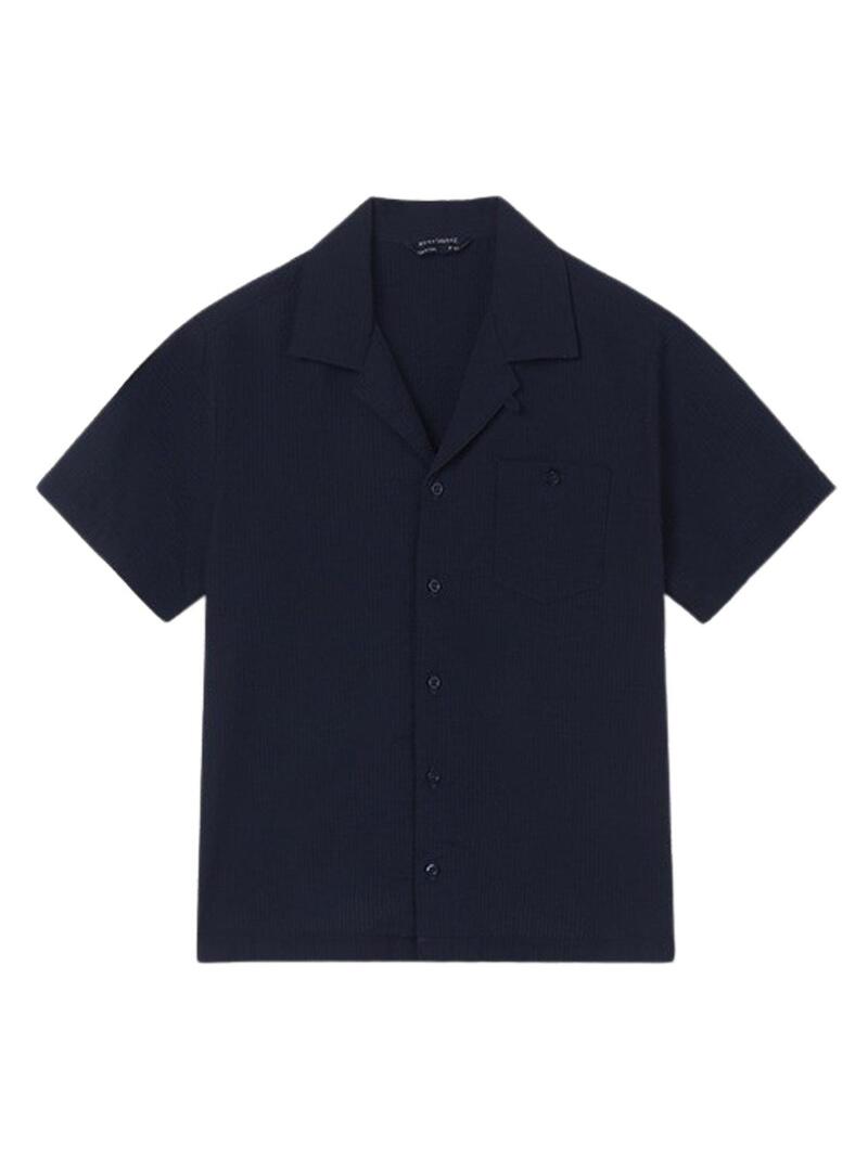 Camicia Mayoral Seersucker Blu Navy per Bambino