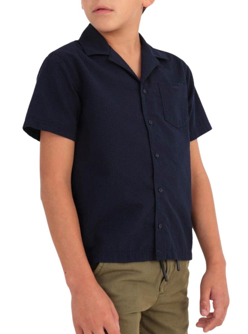 Camicia Mayoral Seersucker Blu Navy per Bambino