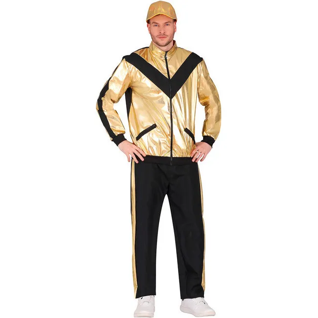 Costume anni '90 tuta da ginnastica rossa e oro per uomo