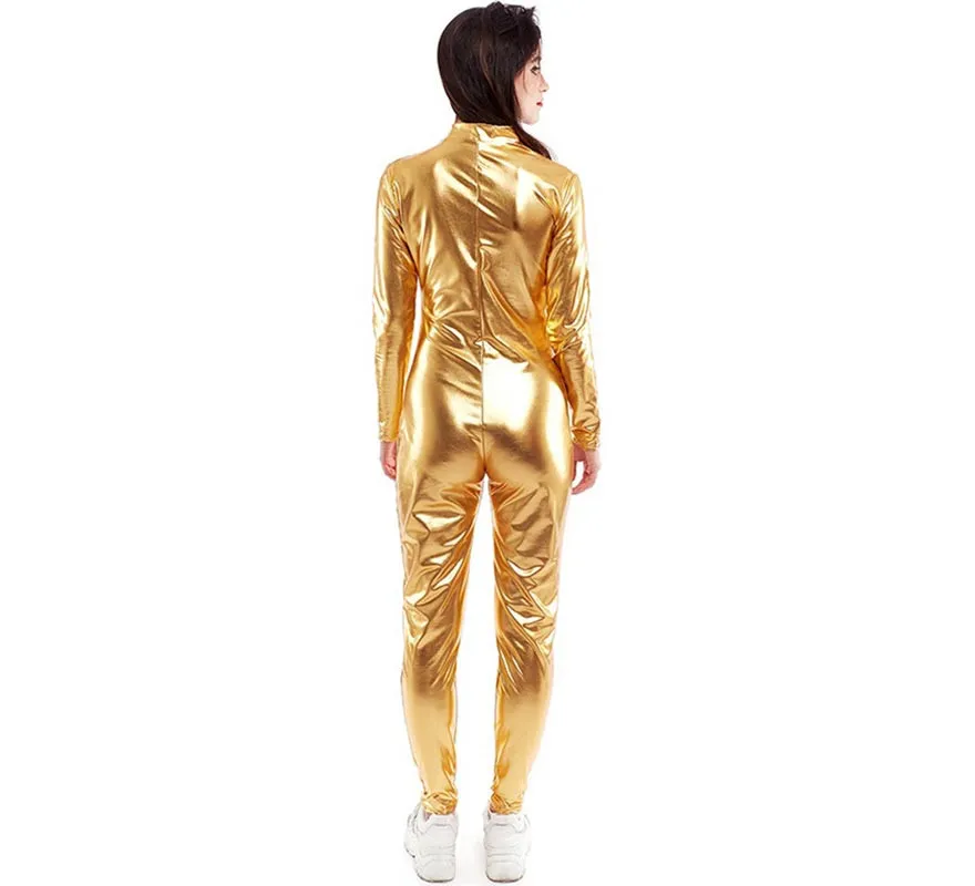 Costume o tuta con chiusura frontale color oro metallizzato per donna