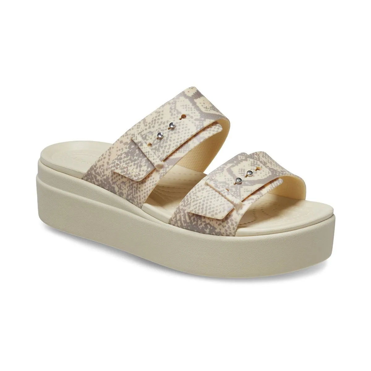 Crocs Women's wedge sandal Brooklyn Snake Buckle Low Wedge W 208244-1FR vanilla-multi