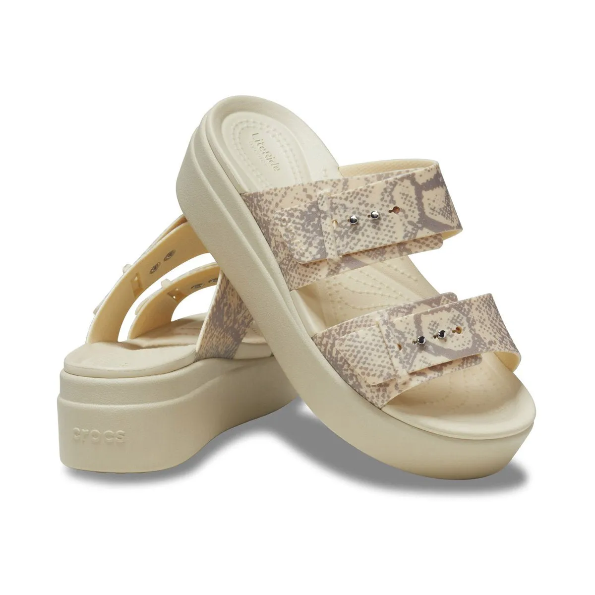 Crocs Women's wedge sandal Brooklyn Snake Buckle Low Wedge W 208244-1FR vanilla-multi