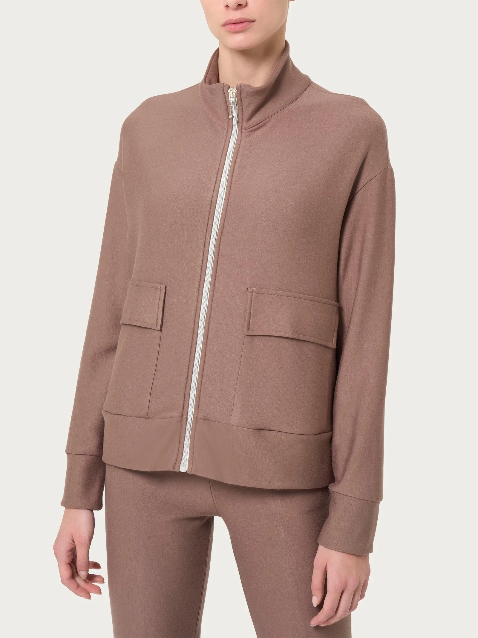 Giacca con zip in Eco techno Fleece - Pine Bark