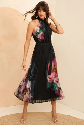 Love & Roses A pieghe - Abito maxi con scollo all'americana