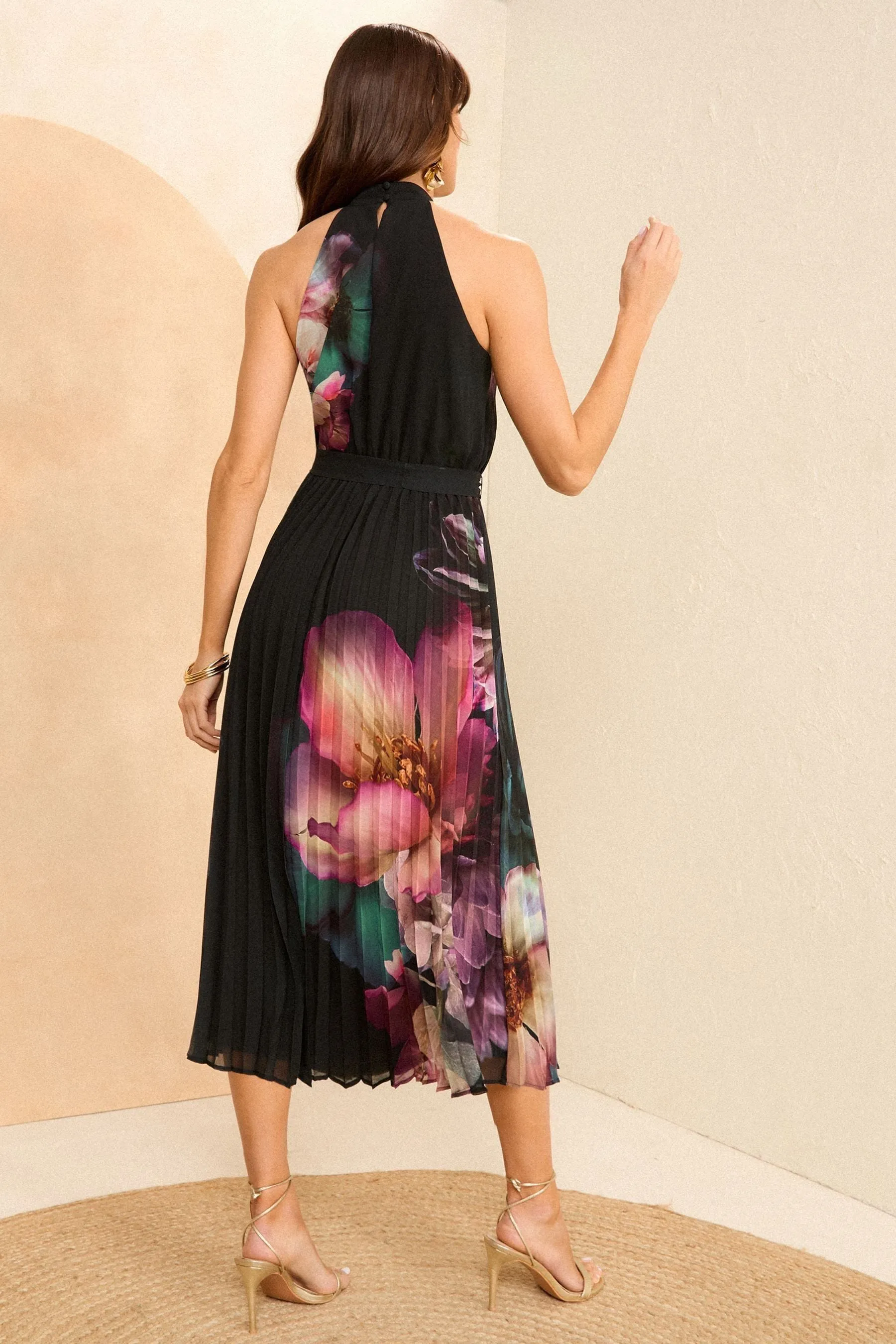 Love & Roses A pieghe - Abito maxi con scollo all'americana