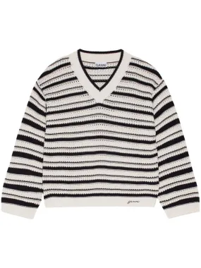 Maglione a righe in bianco e nero Ganni - donna