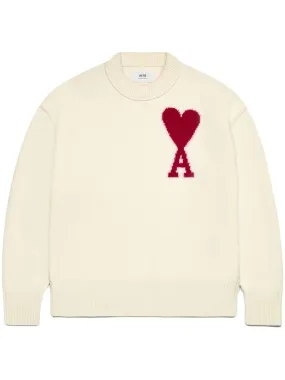 Maglione con intarsio in bianco e rosso - unisex