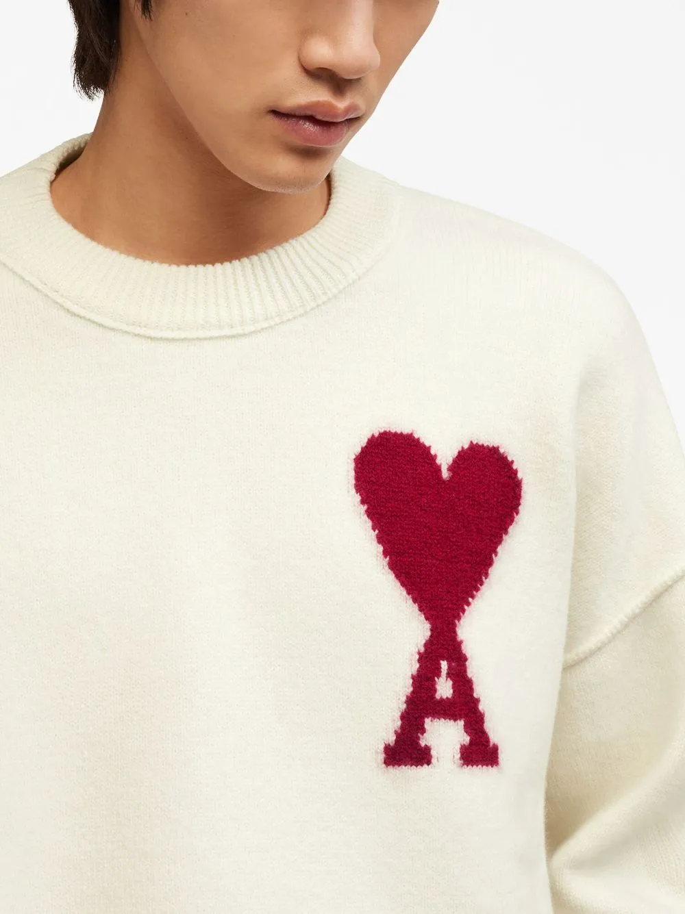 Maglione con intarsio in bianco e rosso - unisex