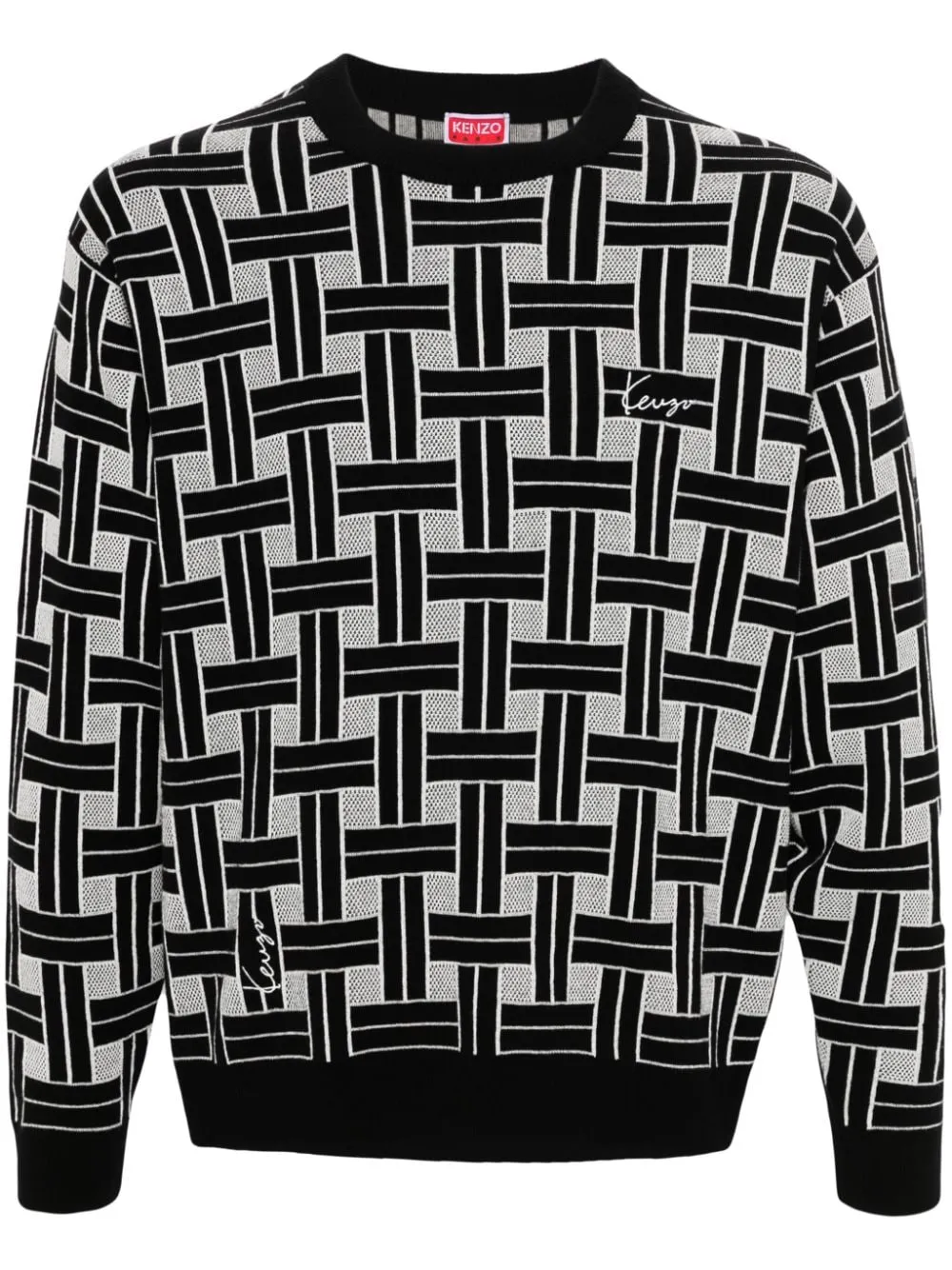 Maglione con motivo jacquard in nero e bianco di Kenzo - uomo