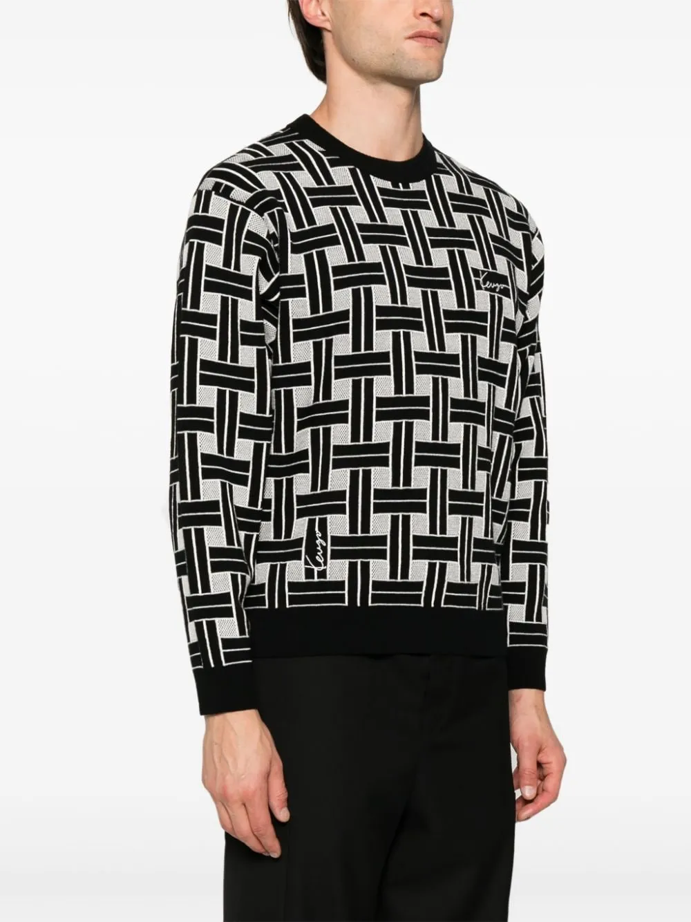 Maglione con motivo jacquard in nero e bianco di Kenzo - uomo