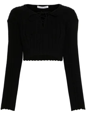 Maglione crop a coste in nero - donna