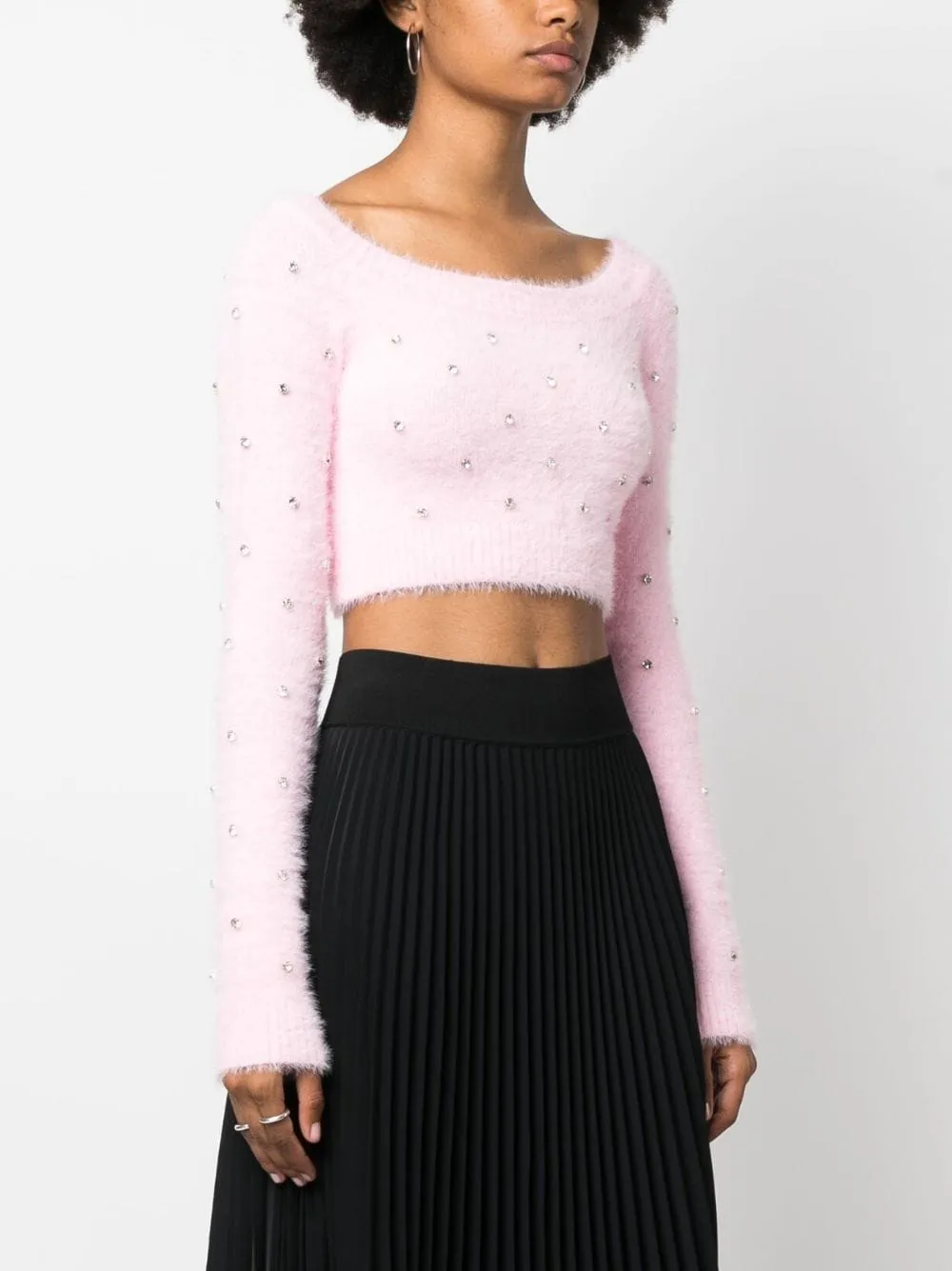 Maglione crop con decorazione di cristalli in rosa - donna