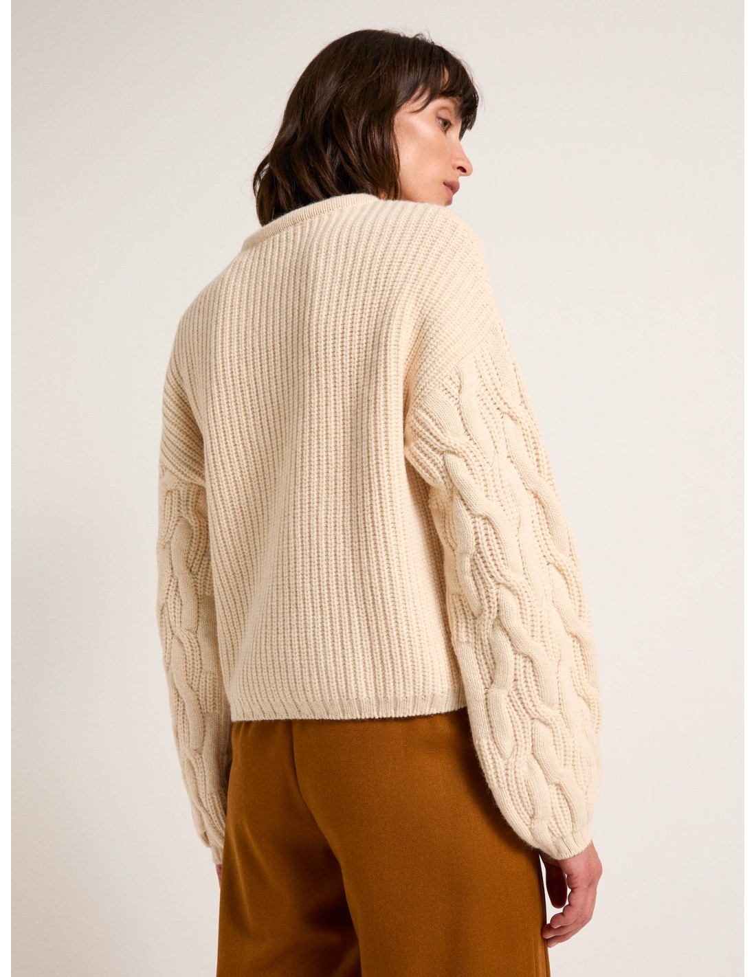 MAGLIONE IN LANA E COTONE CON MANICHE "TRECCE"