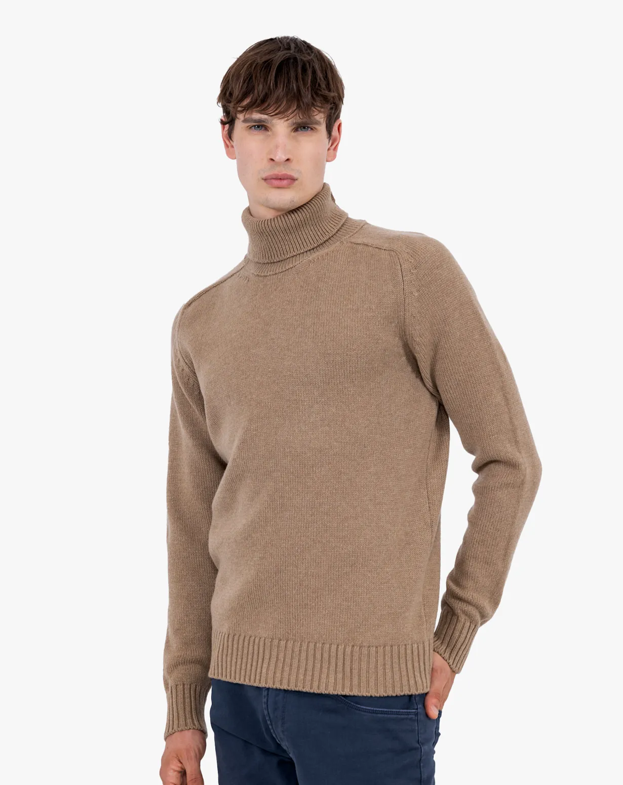 Maglione Uomo Dolcevita Spalla Martello Lana Merino 