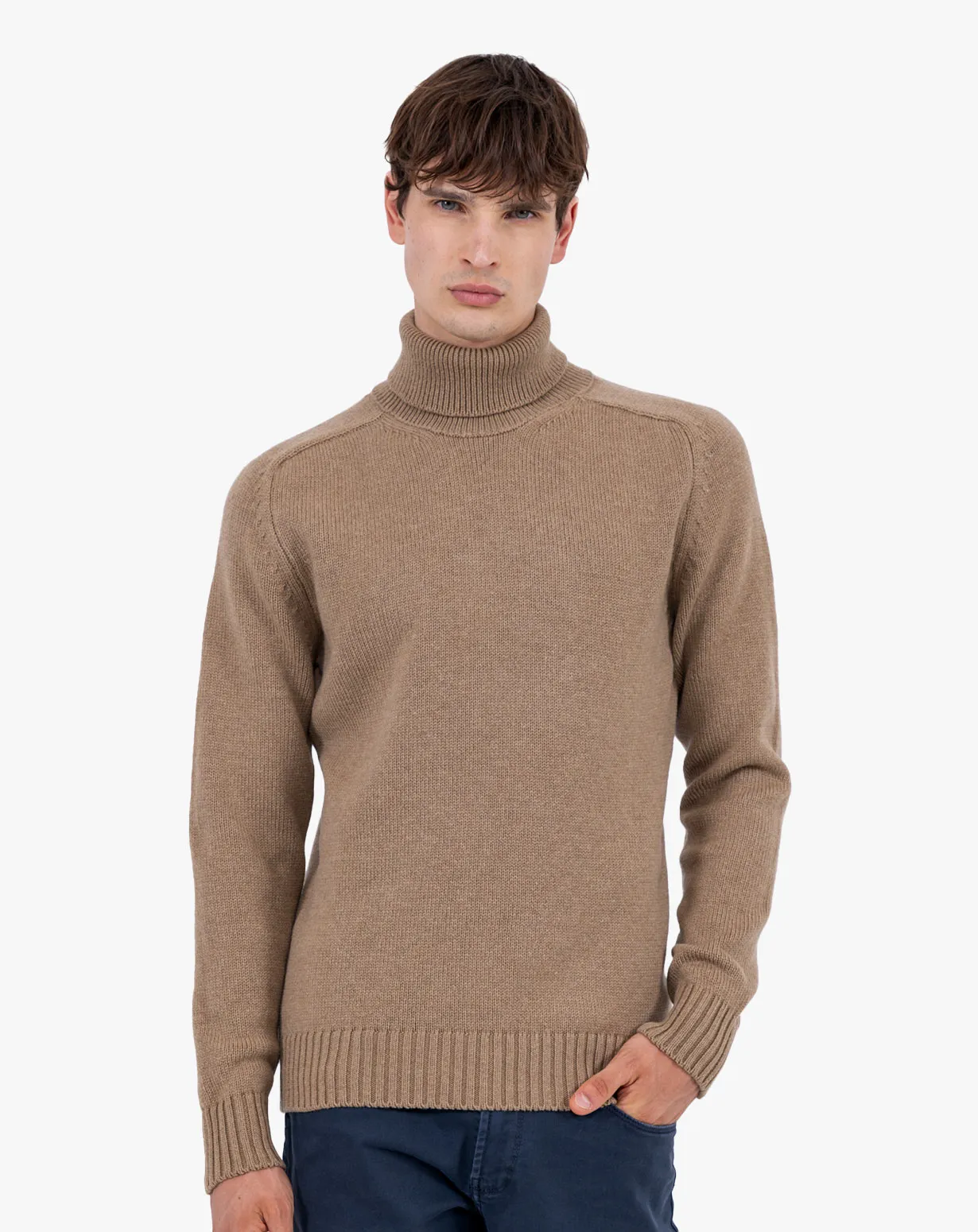 Maglione Uomo Dolcevita Spalla Martello Lana Merino 