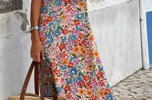 Maxi abito con stampa floreale, multicolor