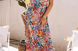 Maxi abito con stampa floreale, multicolor