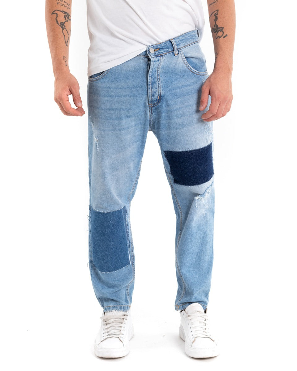 Pantaloni Jeans Uomo Loose Fit Denim Chiaro Cinque Tasche Casual GIOSAL-P5476A