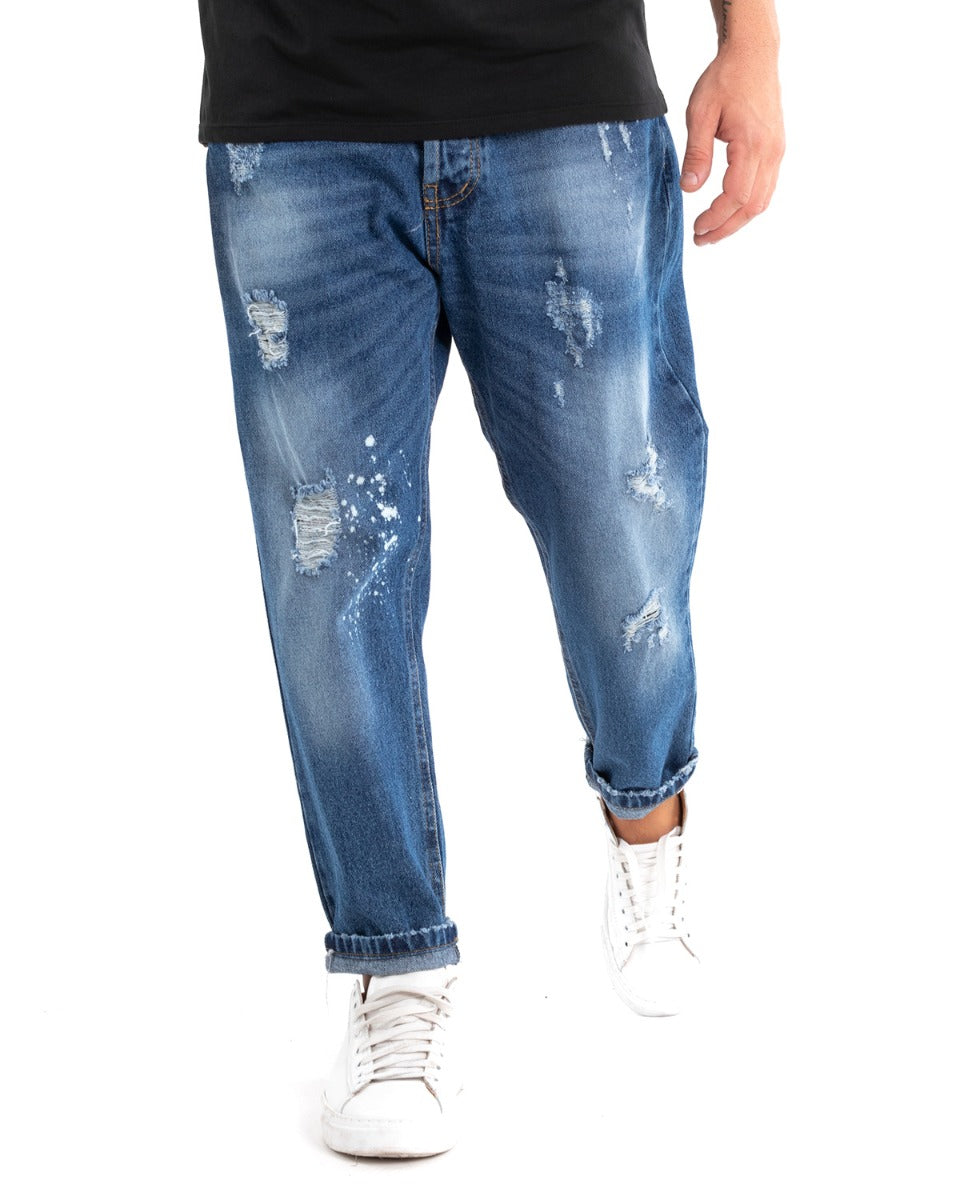 Pantaloni Jeans Uomo Loose Fit Denim Con Rotture Cinque Tasche GIOSAL-P5512A