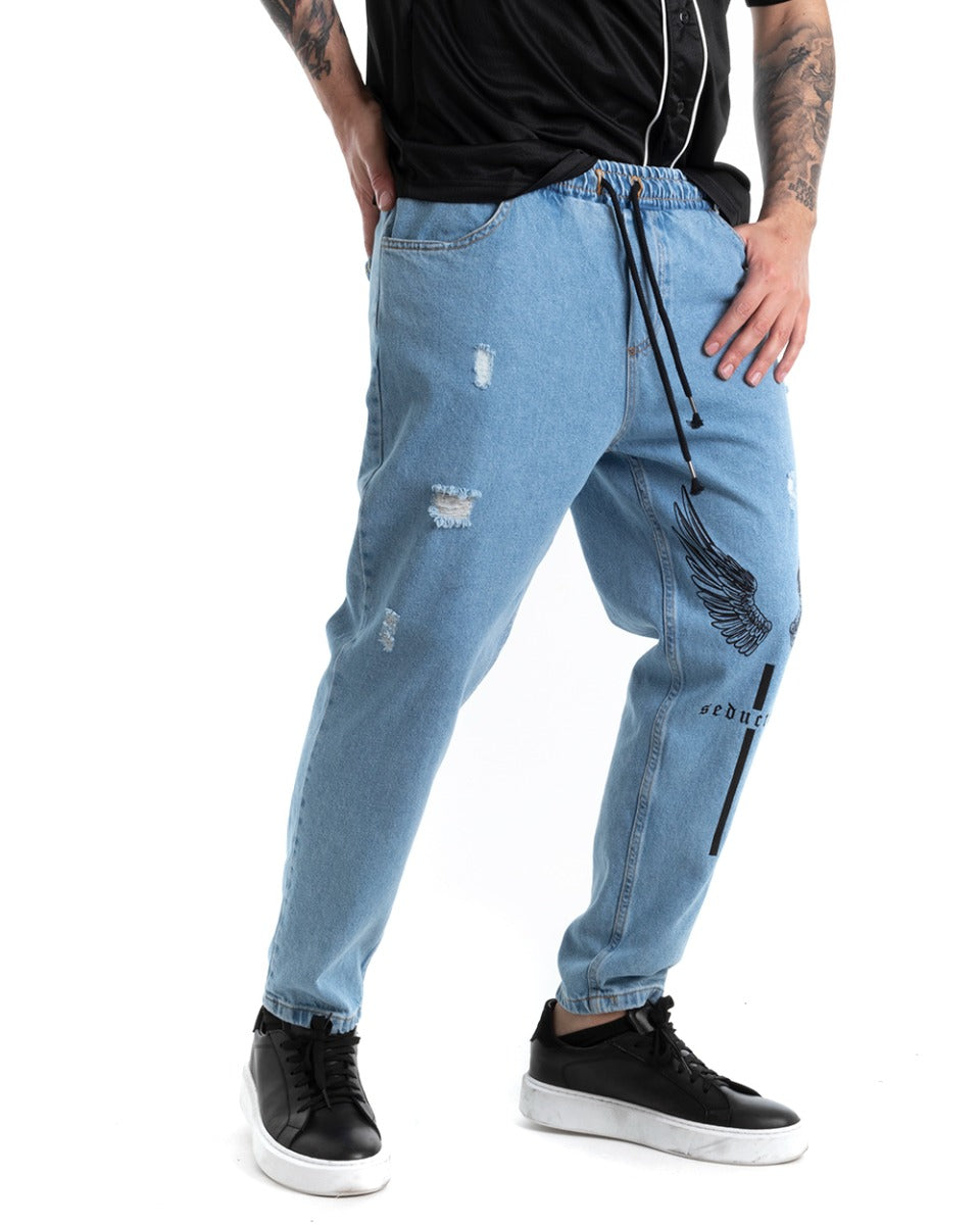 Pantaloni Jeans Uomo Loose Fit Denim Con Stampa Pantalaccio Casual GIOSAL-P5283A