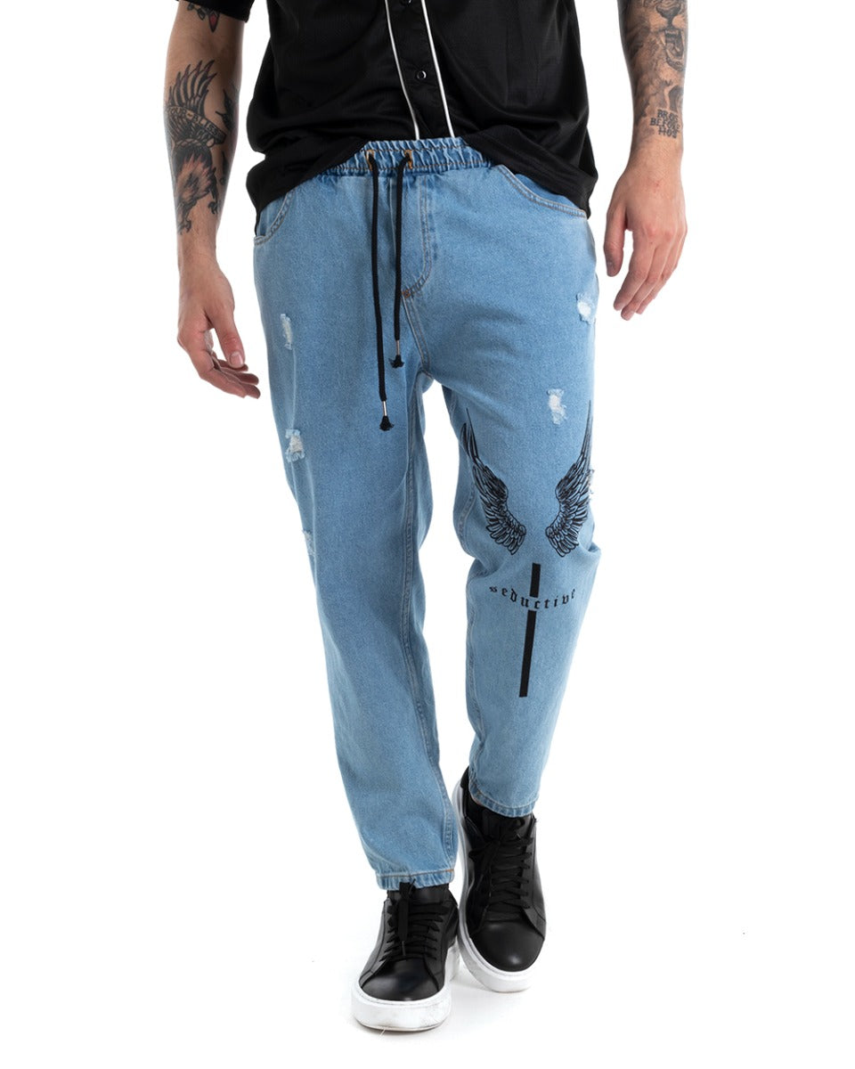 Pantaloni Jeans Uomo Loose Fit Denim Con Stampa Pantalaccio Casual GIOSAL-P5283A