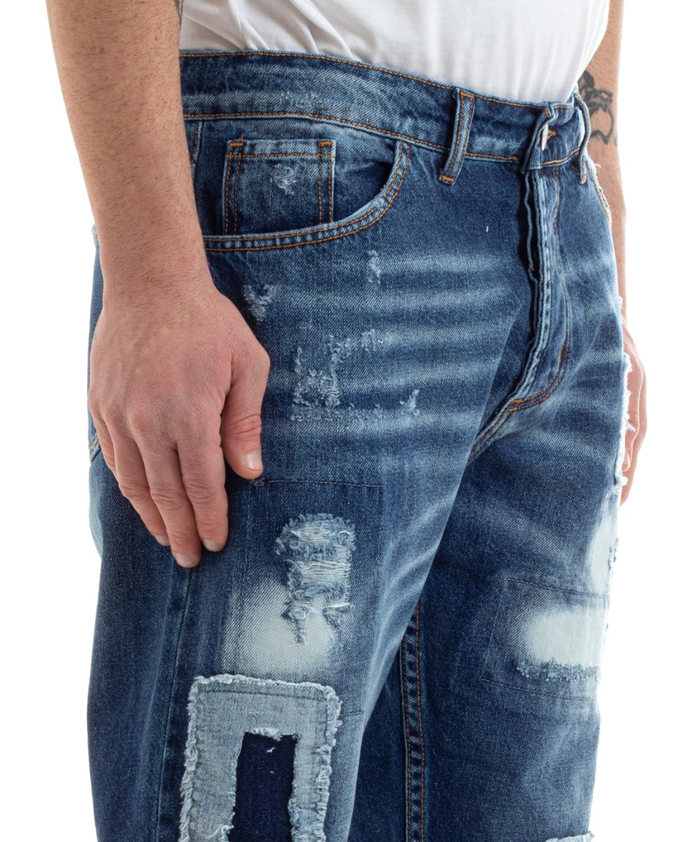 Pantaloni Jeans Uomo Loose Fit Denim Scuro Cinque Tasche Con Rotture Casual GIOSAL-P5674A