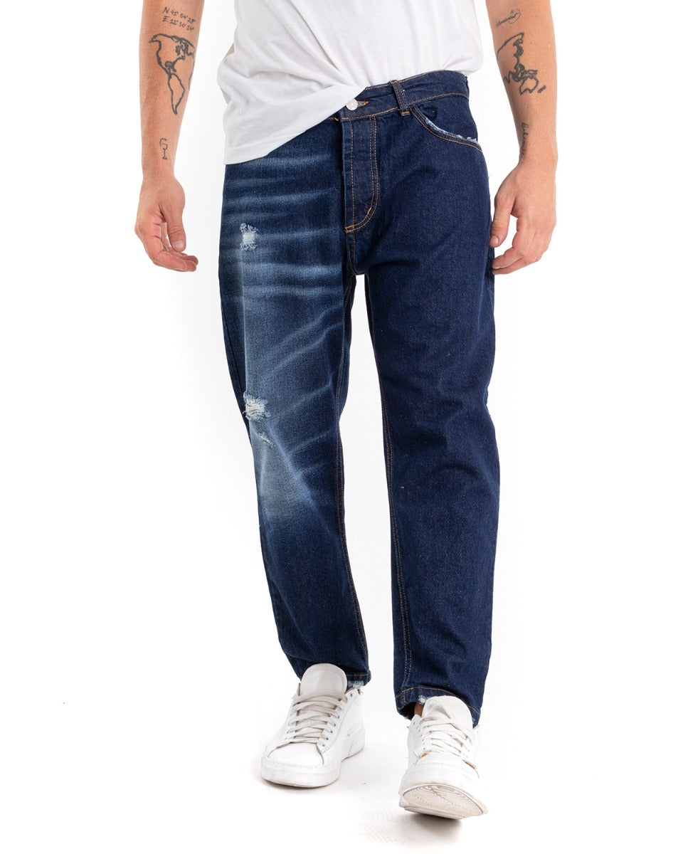 Pantaloni Jeans Uomo Loose Fit Denim Scuro Stone Washed Cinque Tasche GIOSAL-P5473A