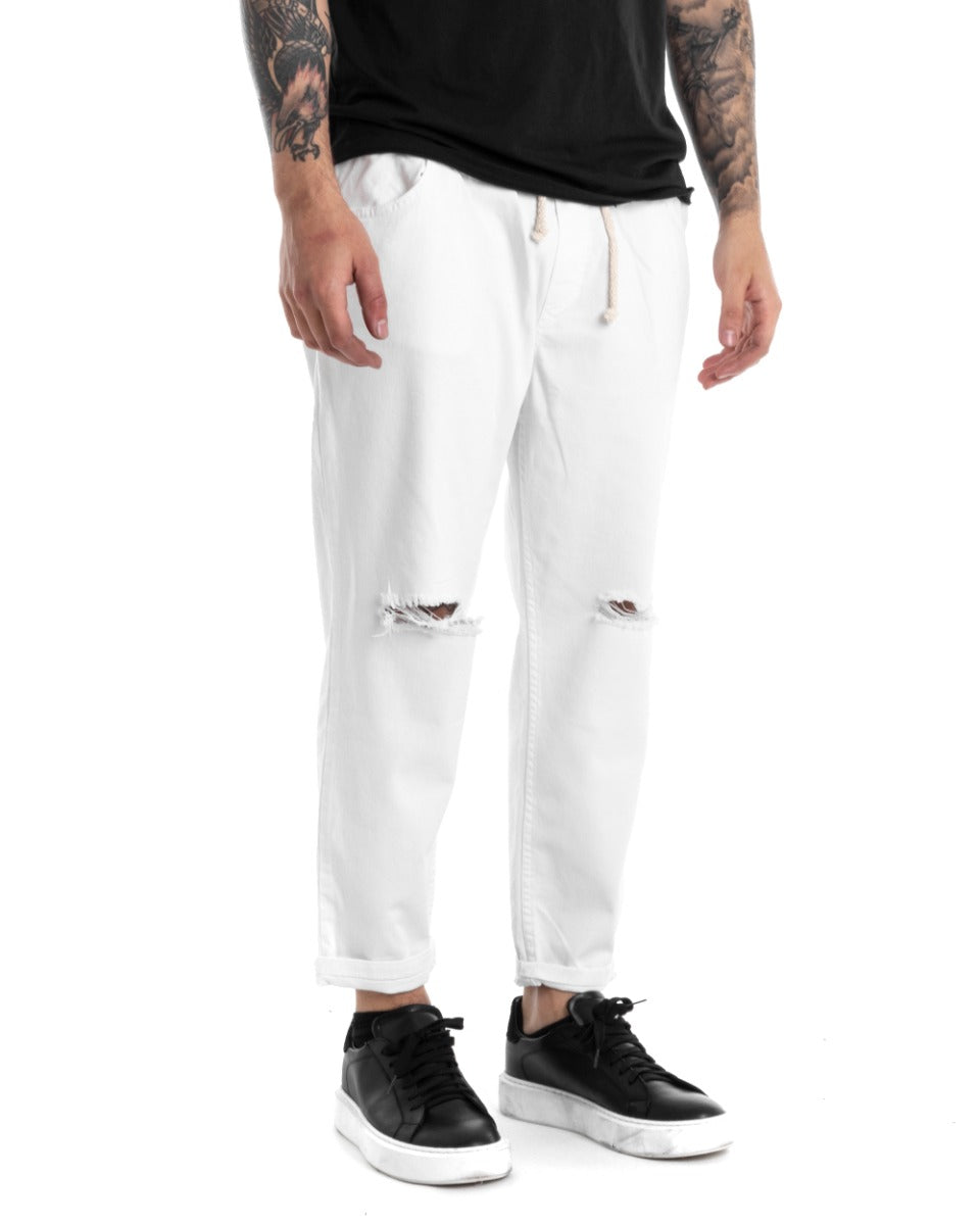 Pantaloni Jeans Uomo Regular Fit Bianco Pantalaccio Taglio al Ginocchio Casual GIOSAL-P5373A