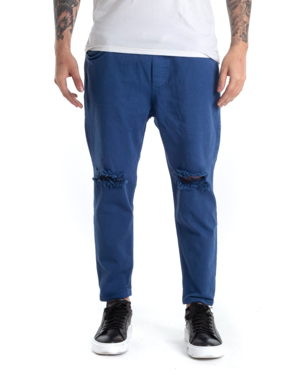 Pantaloni Jeans Uomo Regular Fit Blu Royal Pantalaccio Taglio al Ginocchio Casual GIOSAL-P5370A