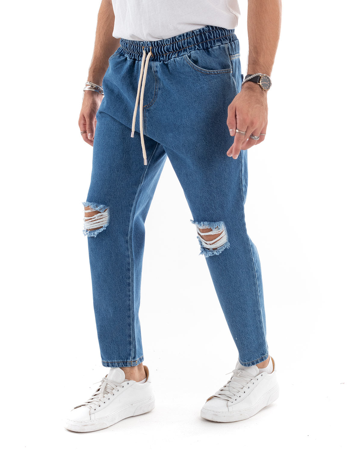 Pantaloni Jeans Uomo Regular Fit Denim Basic Pantalaccio Taglio al Ginocchio Casual GIOSAL-P5523A