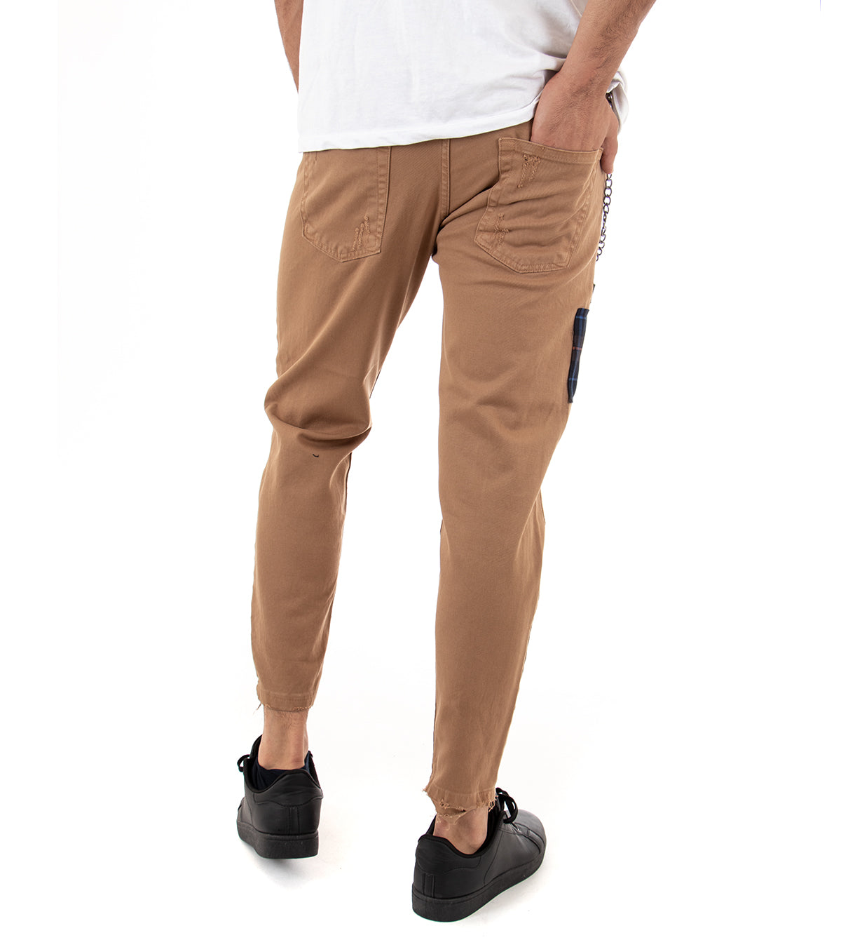 Pantaloni Jeans Uomo Slim Fit Camel Rotture Abrasioni Cinque Tasche Casual GIOSAL-P3318A