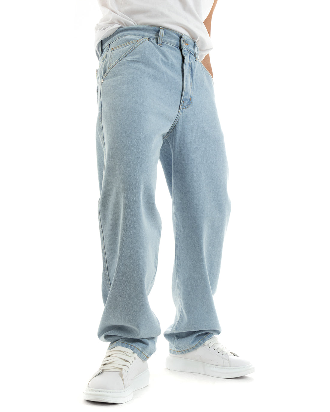 Pantaloni Jeans Uomo Unisex Baggy Denim Chiaro Tasca America Casual GIOSAL-P5756A