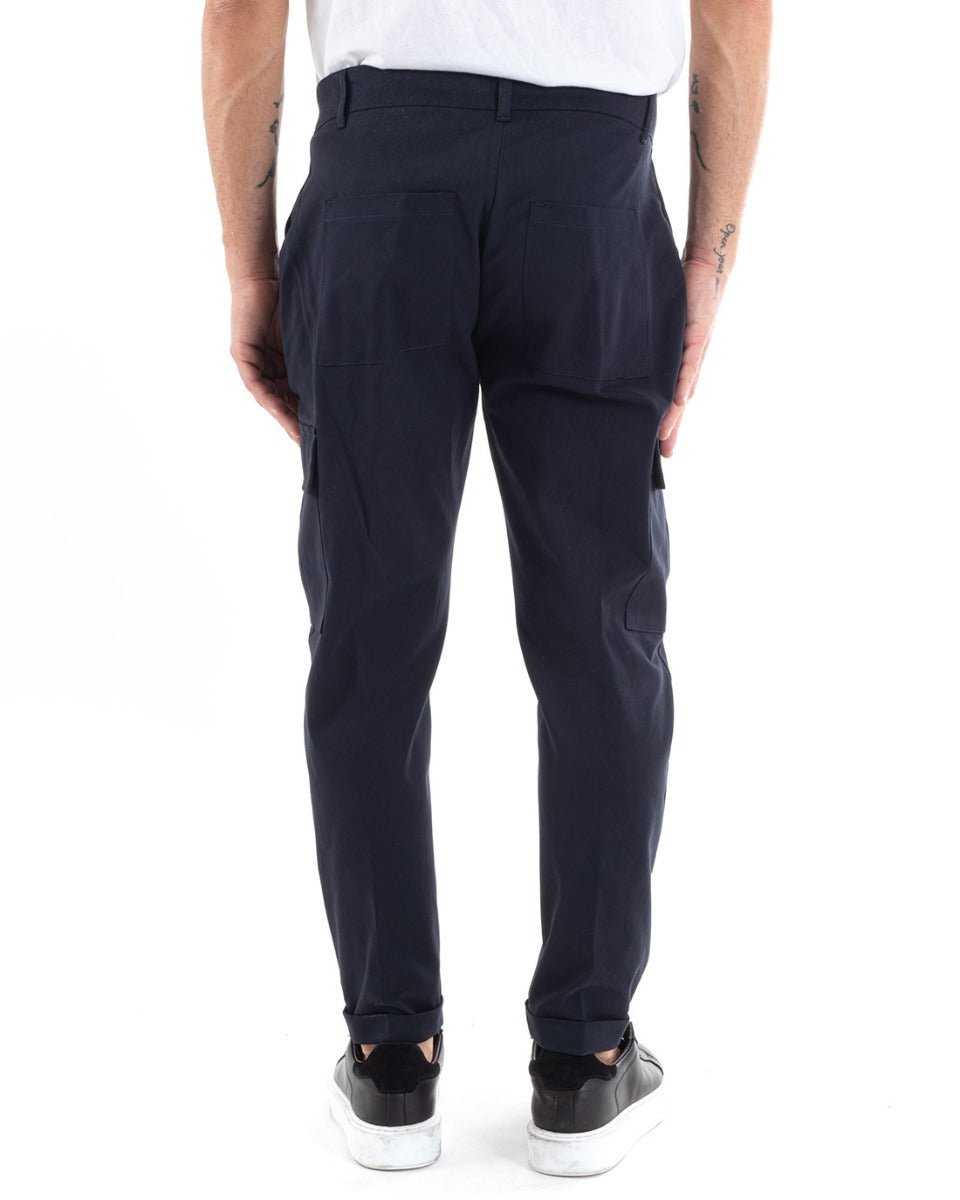 Pantaloni Uomo Cargo Cotone Tasconi Basic Tinta Unita Blu Casual GIOSAL-P5564A