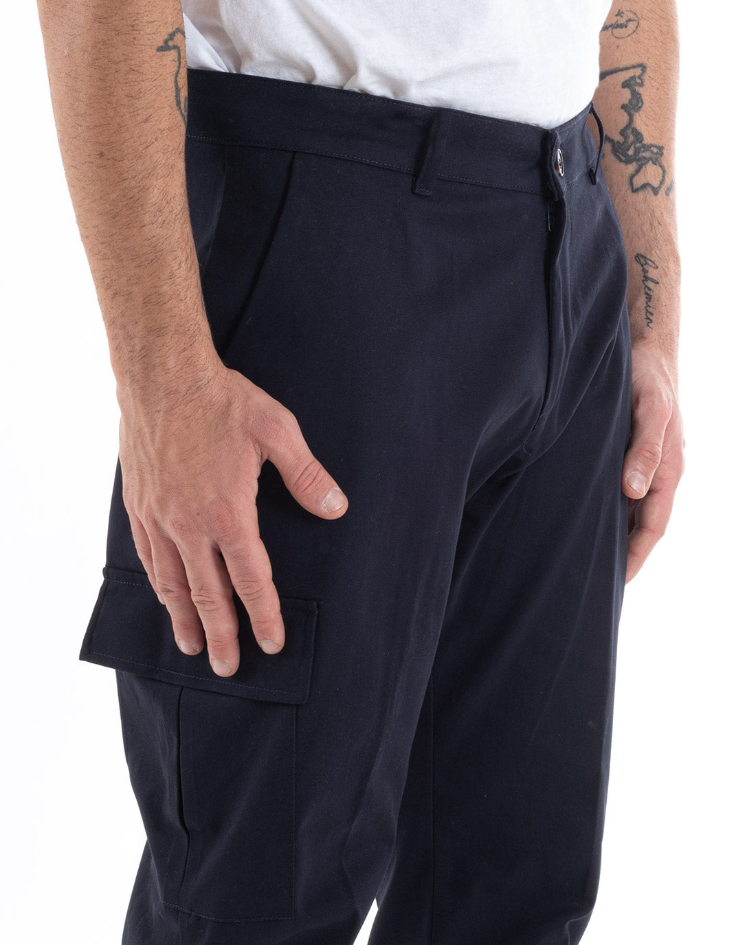 Pantaloni Uomo Cargo Cotone Tasconi Basic Tinta Unita Blu Casual GIOSAL-P5564A