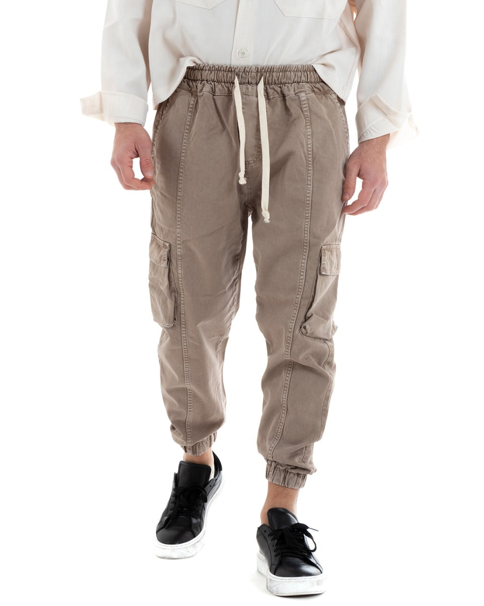 Pantaloni Uomo Cargo Tasconi Joggers Coulisse Tinta Unita Fango GIOSAL-P5748A