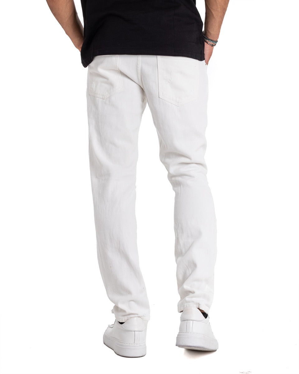 Pantaloni Uomo Cinque Tasche Rotture Tagli Bianco GIOSAL-P5357A