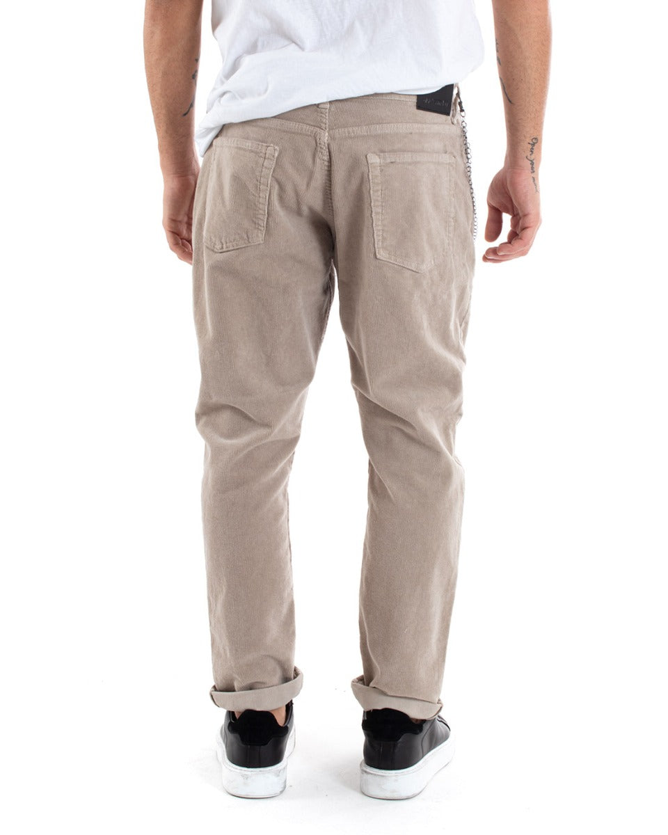 Pantaloni Uomo Cinque Tasche Velluto Millerighe Lucido Casual Beige GIOSAL-P5573A