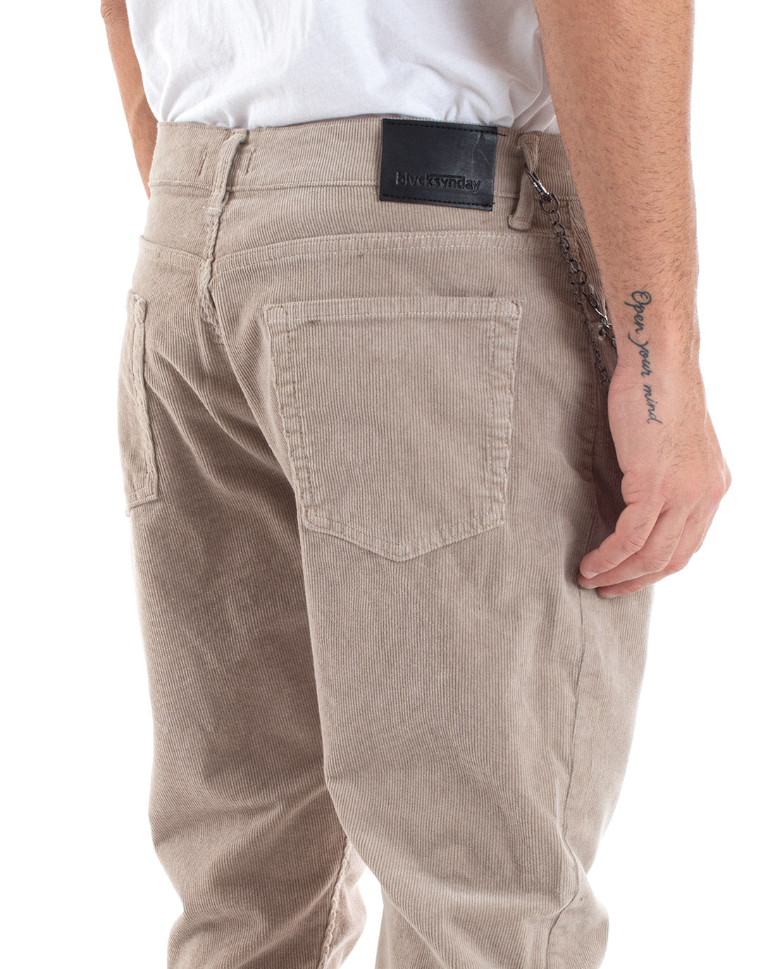 Pantaloni Uomo Cinque Tasche Velluto Millerighe Lucido Casual Beige GIOSAL-P5573A