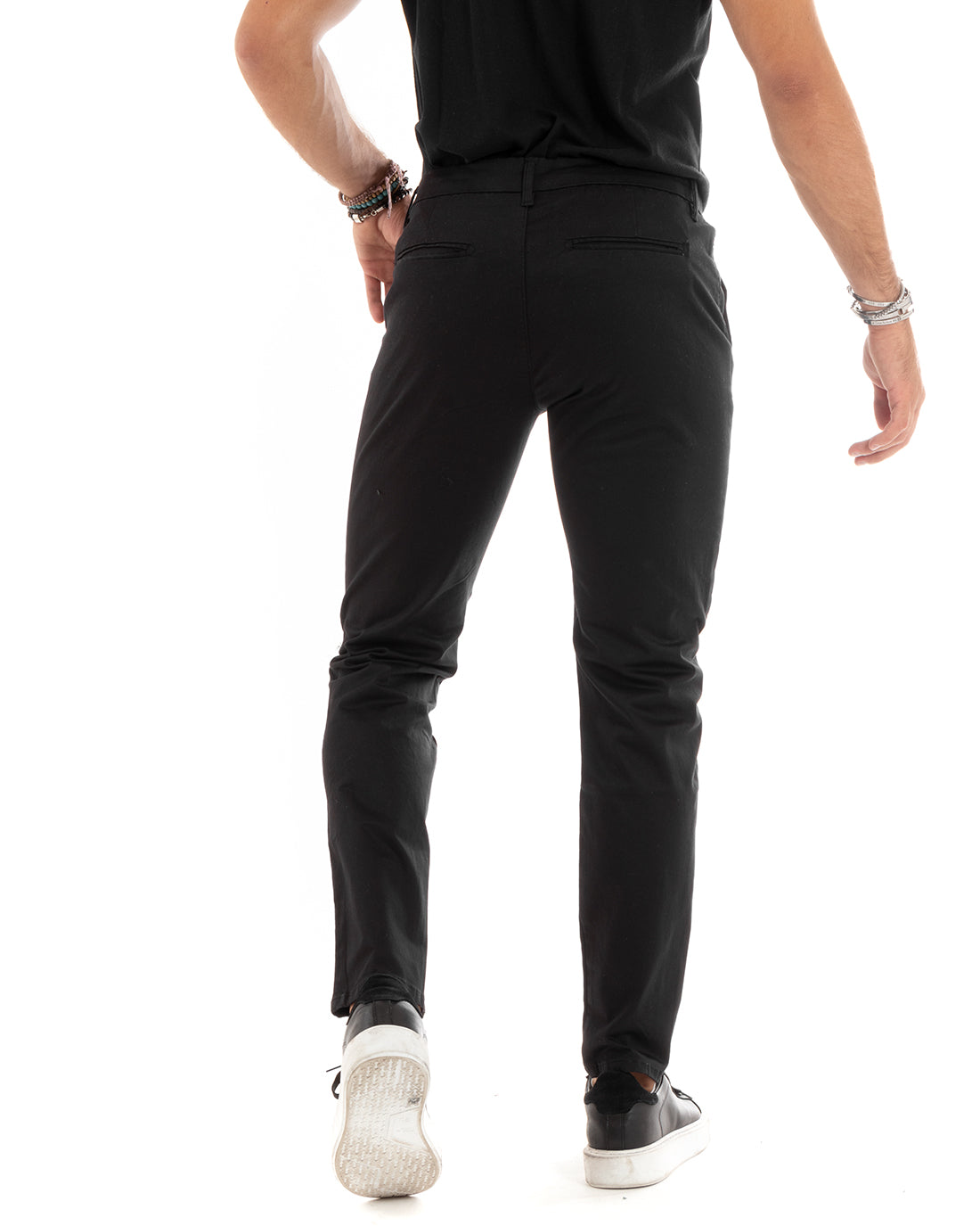 Pantaloni Uomo Cotone Raso Tasca America Slim Fit Tinta Unita Nero GIOSAL-P5969A